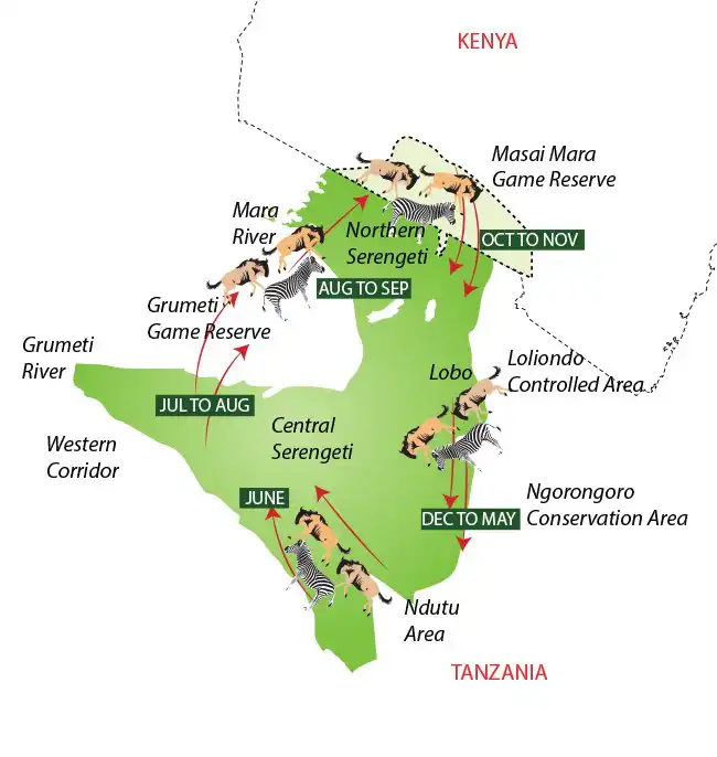 Serengeti location map showing northern Tanzania near Kenya border